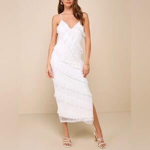 NWT More Than Gorgeous White Mesh Ruffled Swiss Dot Midi Dress